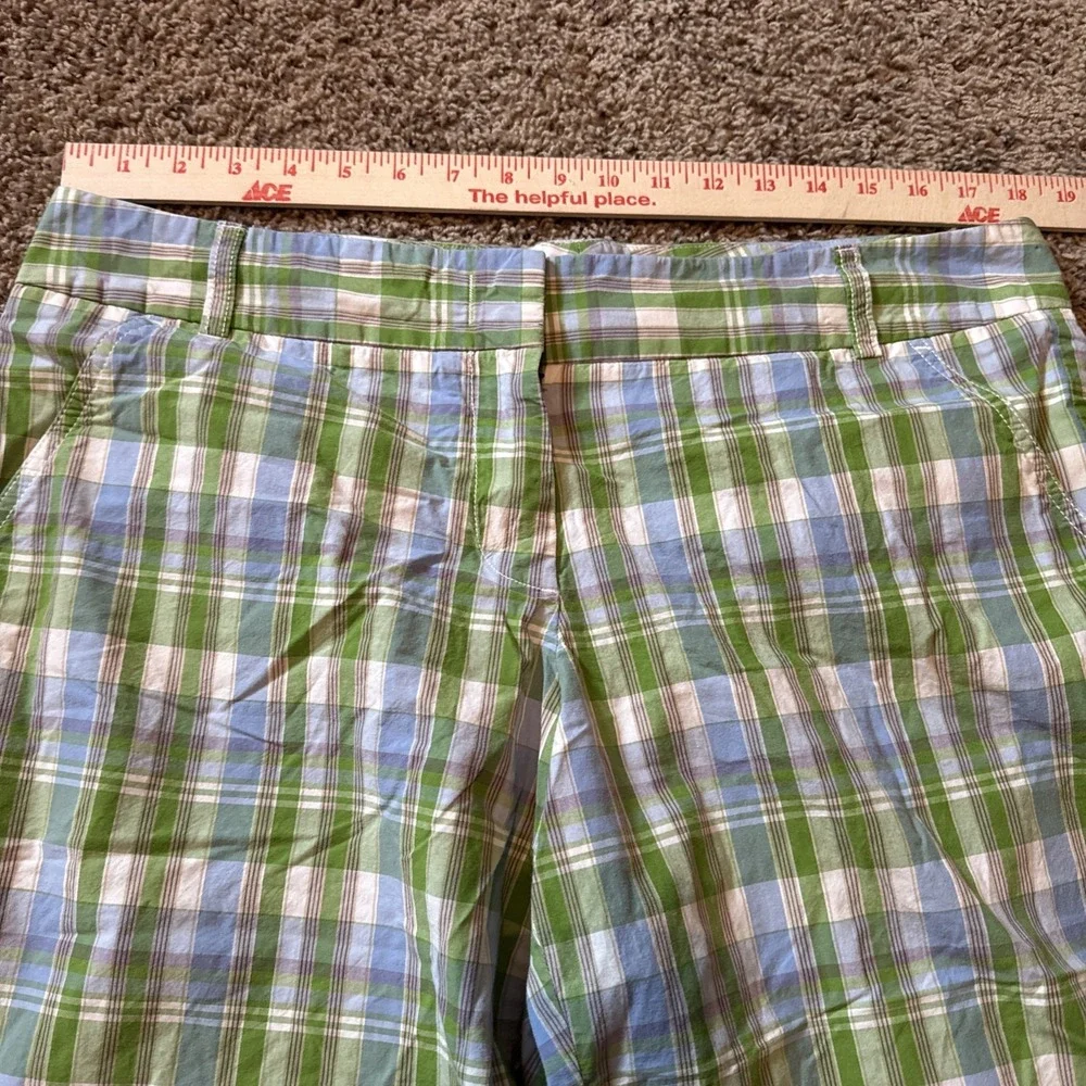 J Crew Women's Green Plaid Long Bermuda Shorts City Fit Size 14 Y2K